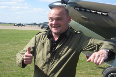 The Pub Landlord Al Murray with Supermarine Spitfire at Duxford