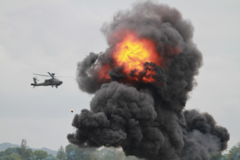 Helicopter pyrotechnics display at RNAS Yeovilton International Air Day 2012