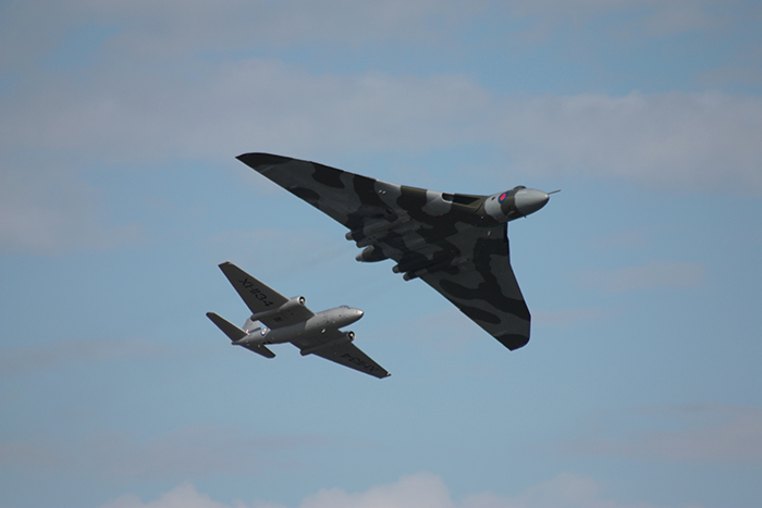 The world's only airworthy Canberra PR9 and Vulcan were flying in formation at the Newcastle Festival of Flight over Dundrum Bay in Northern Ireland