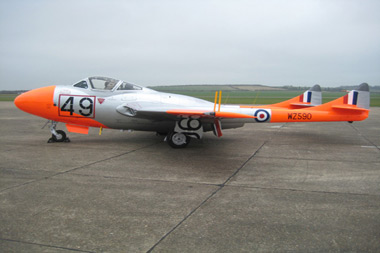 Roll out of de Havilland Vampire WZ590 at Duxford Aerodrome