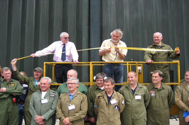 David Walton cutting the ribbon at the 50th anniversary of the Lightning into service and the unveiling of the Lightning Q shed