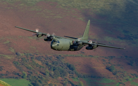 Lockheed C-130 Hercules at Mach Loop in North Wales