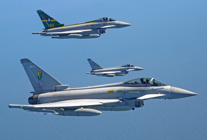 RAF Typhoons after refuelling from TriStar ZD948. 24th March 2014