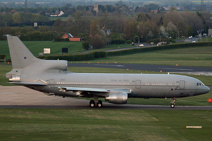 TriStar KC.1 ZD953 (ex G-BFCF) prepares to leave Cambridge Airport after the last TriStar major overhaul, 3rd May 2013